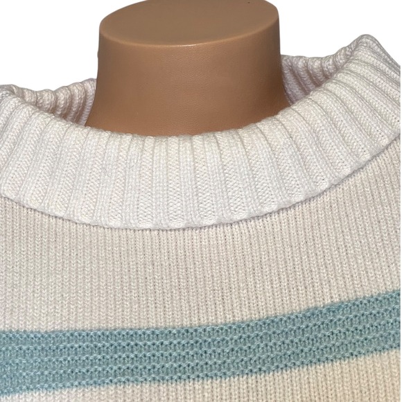 Talbots Womens Size‎ LP Striped Mock Neck Sweater Cream Purple Blue Green - Picture 2 of 9